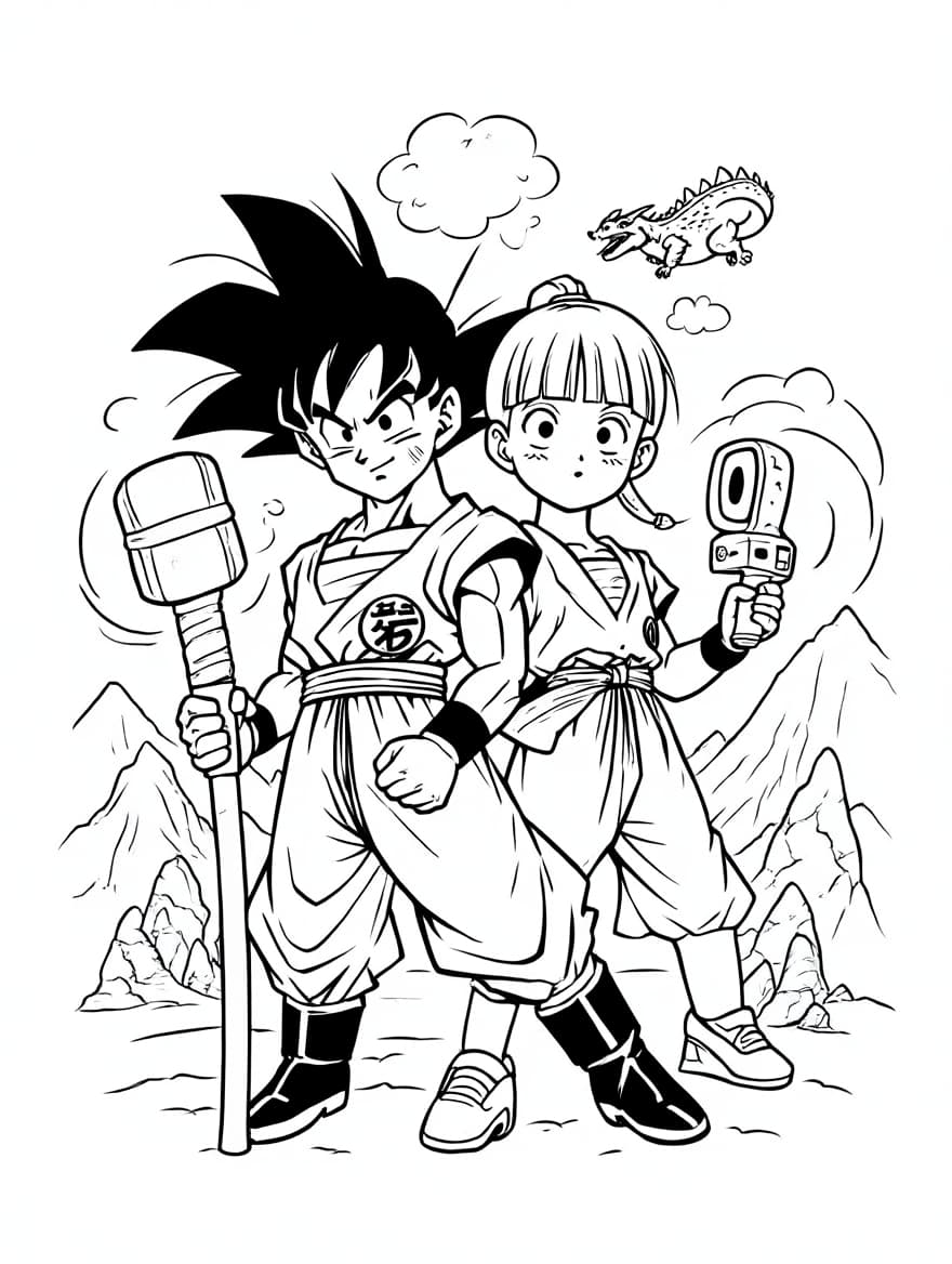 Goku And Bulma Adventure Coloring Sheet