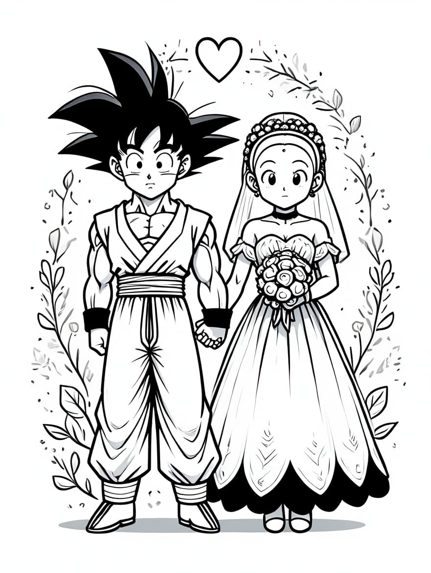 Goku And Chi-Chi Wedding Coloring Sheet