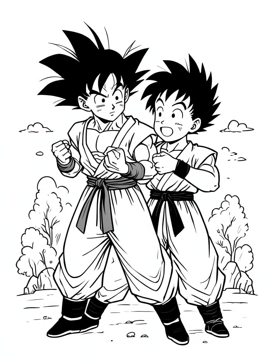 Goku And Gohan Training Coloring Sheet