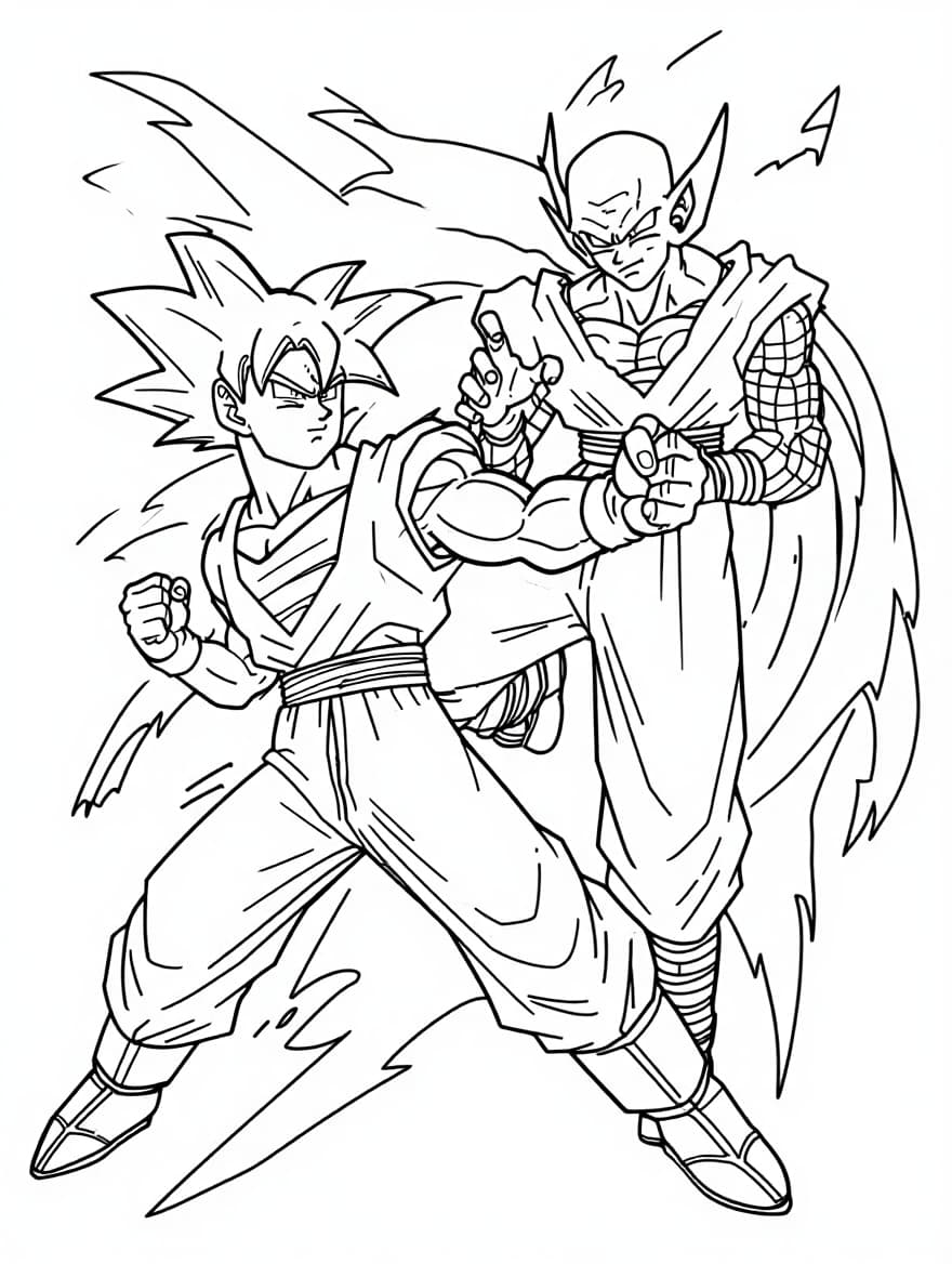 Goku And Piccolo Fighting Coloring Page