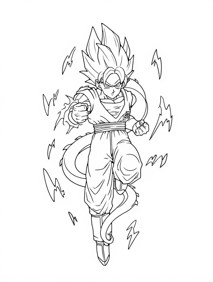 Goku Performing Dragon Fist Coloring Sheet