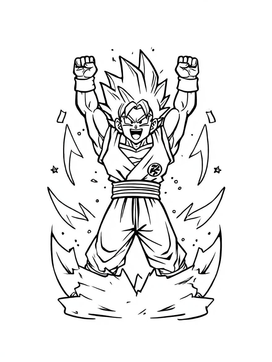 Goku's Victory Celebration Coloring Page