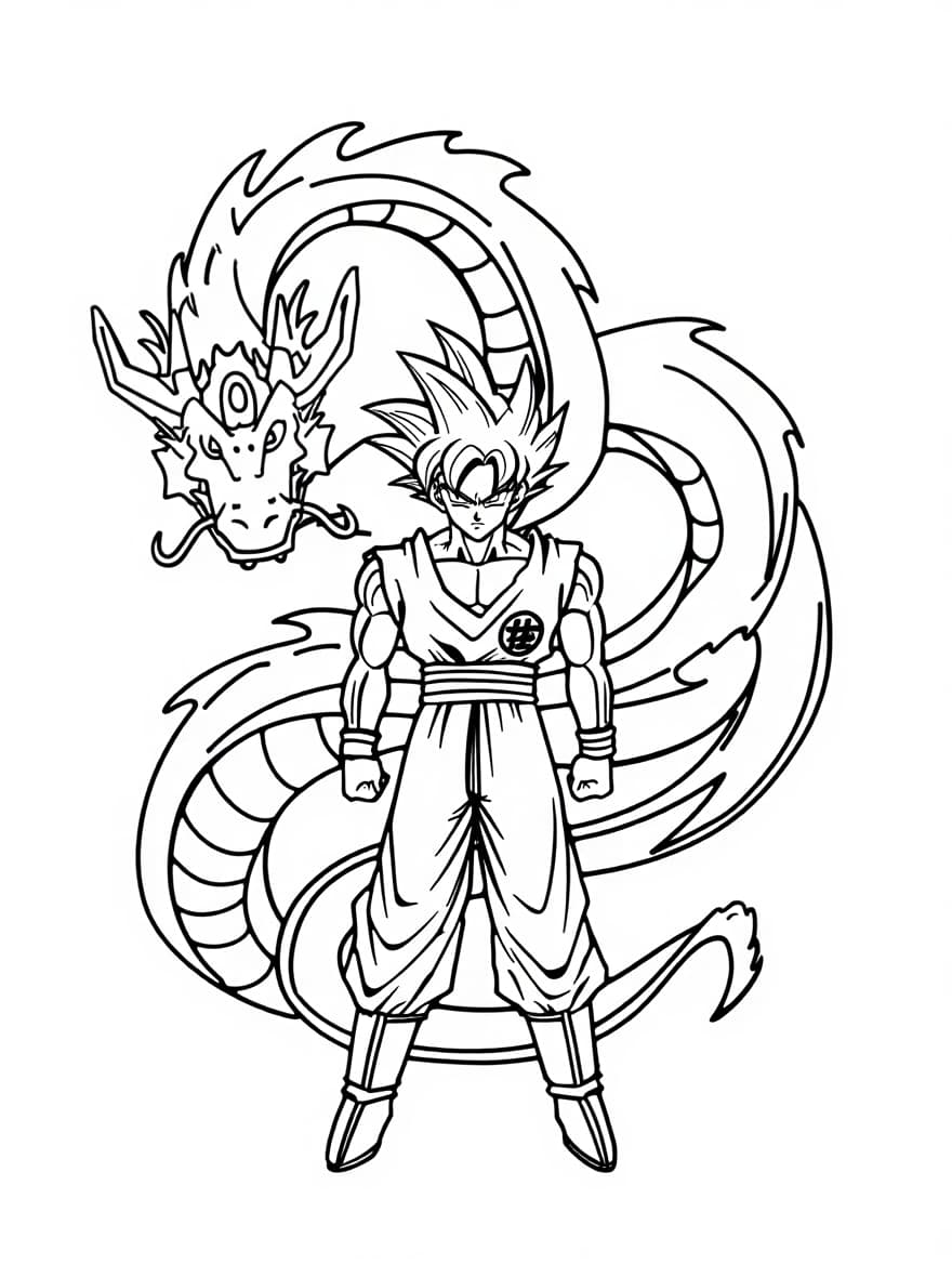 Goku With Shenron Dragon Coloring Page