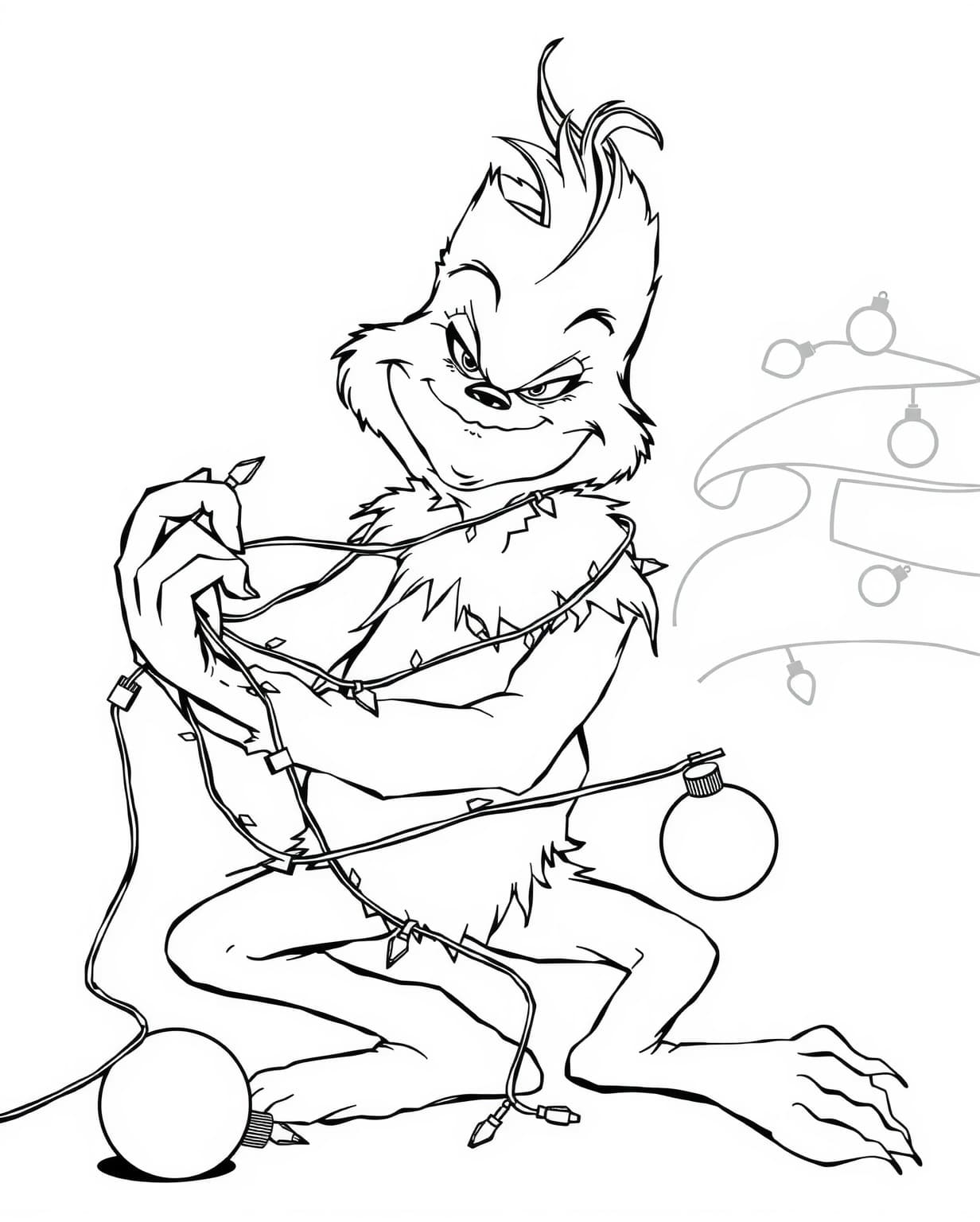Grinch And Christmas Lights Coloring Page