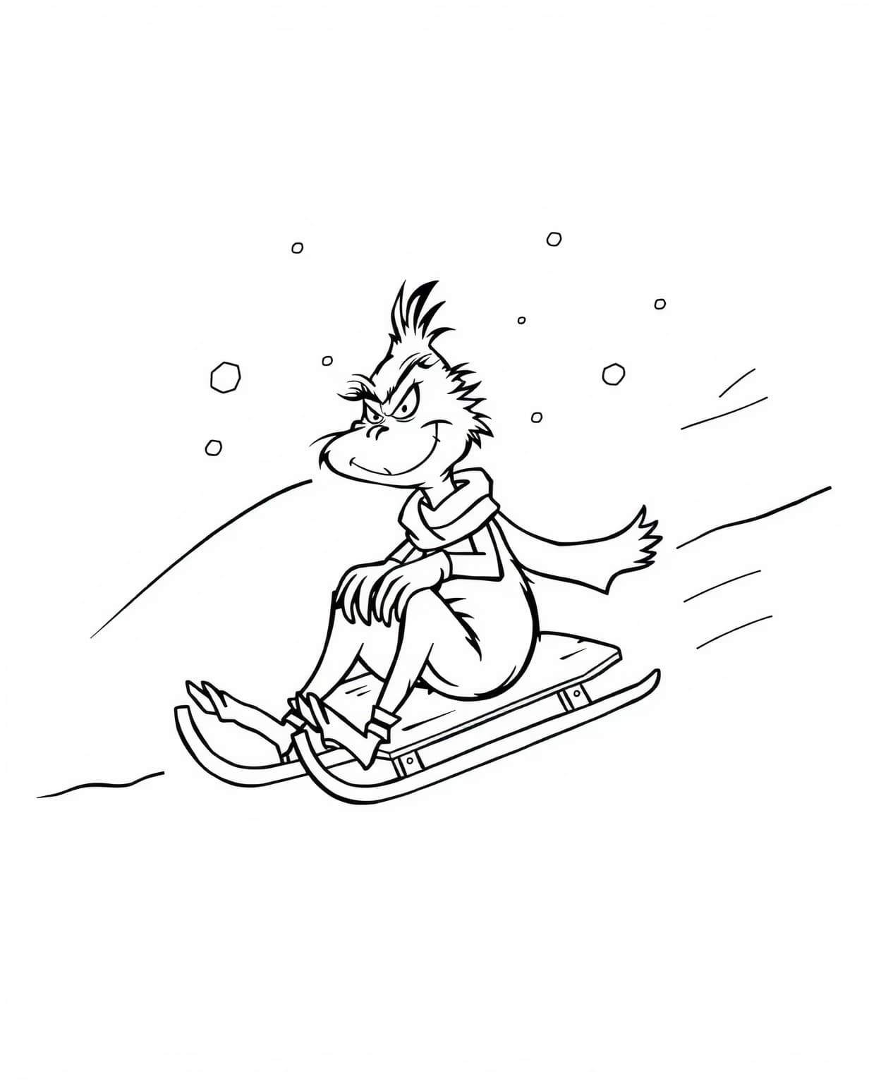 Grinch Sledding Down A Hill Coloring Page