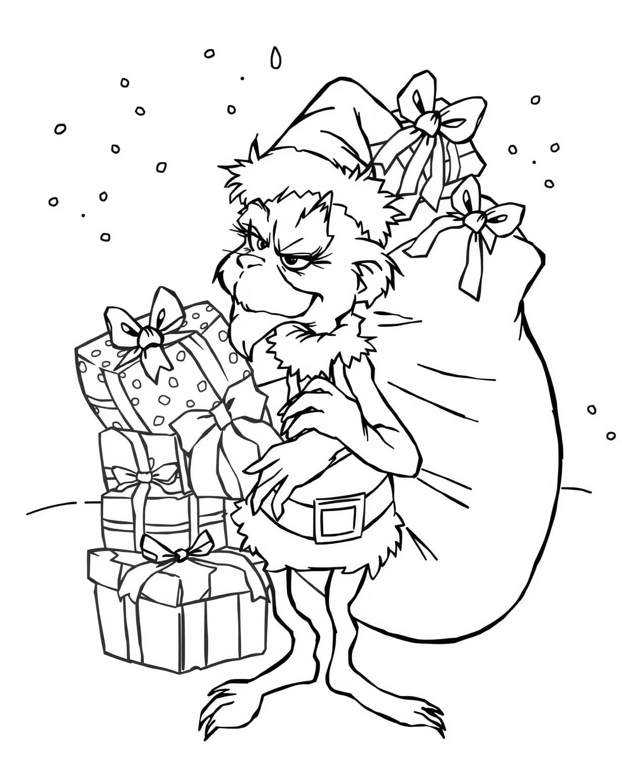 Grinch With A Sack Of Presents Coloring Page