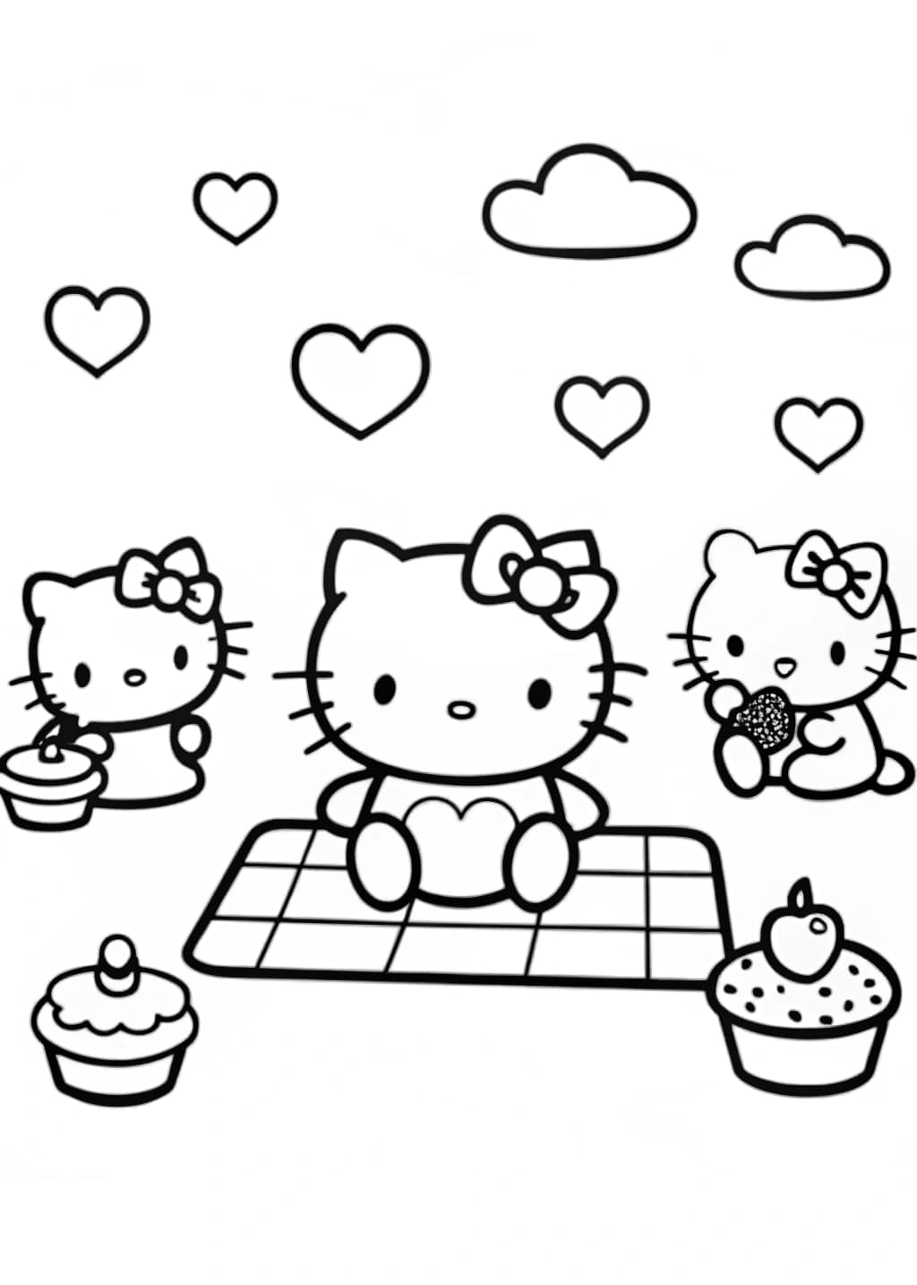 Hello Kitty and Friends Valentine's Picnic Coloring Page