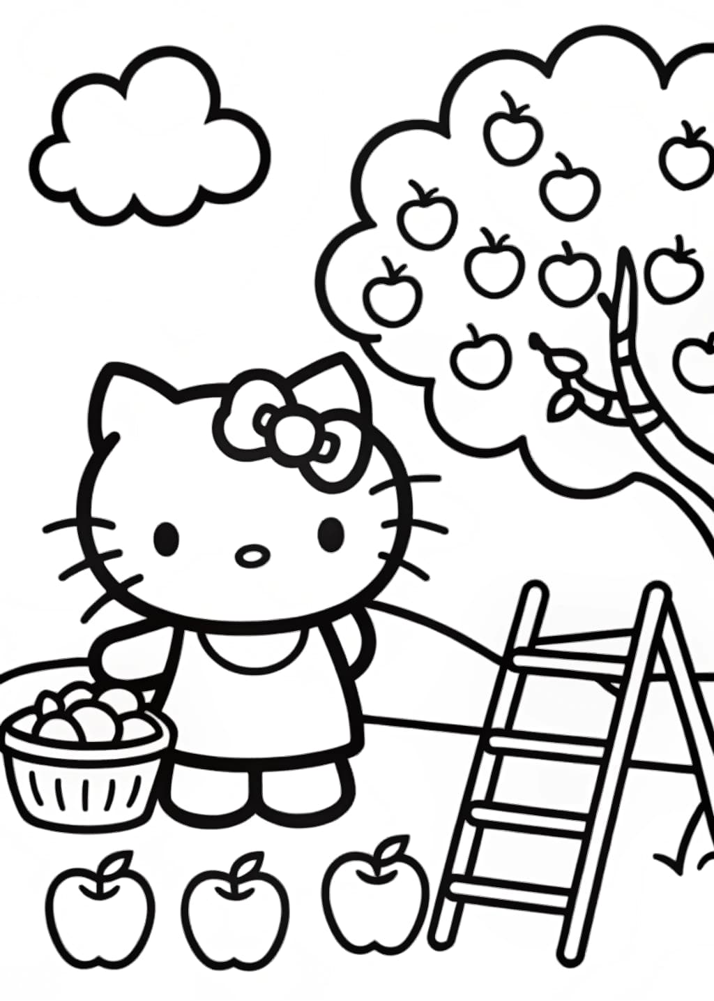 Hello Kitty Apple Picking Coloring Page