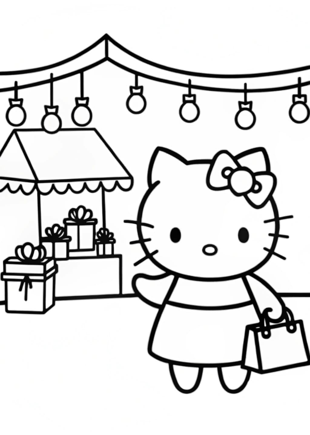 Hello Kitty at a Christmas Market Coloring Page