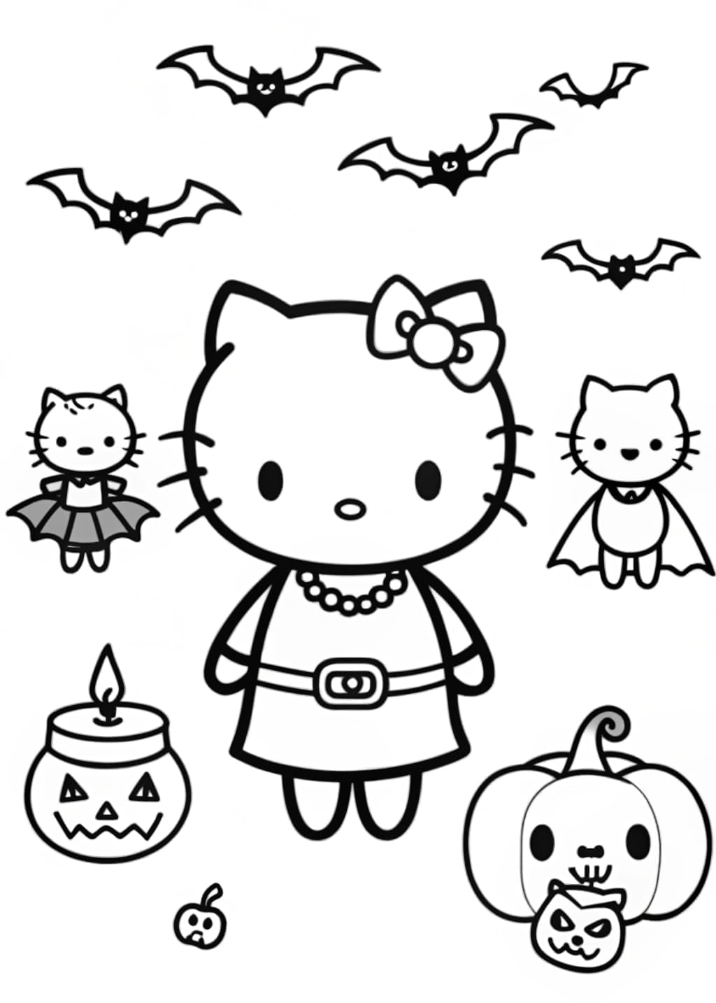 Hello Kitty at a Halloween Costume Party Coloring Page