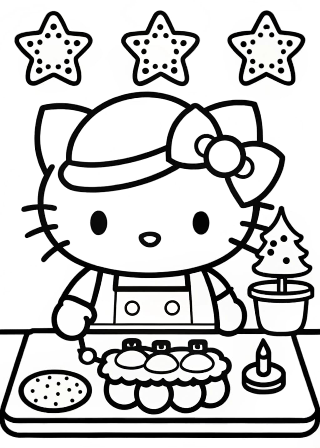 Hello Kitty Baking Christmas Cookies Coloring Page