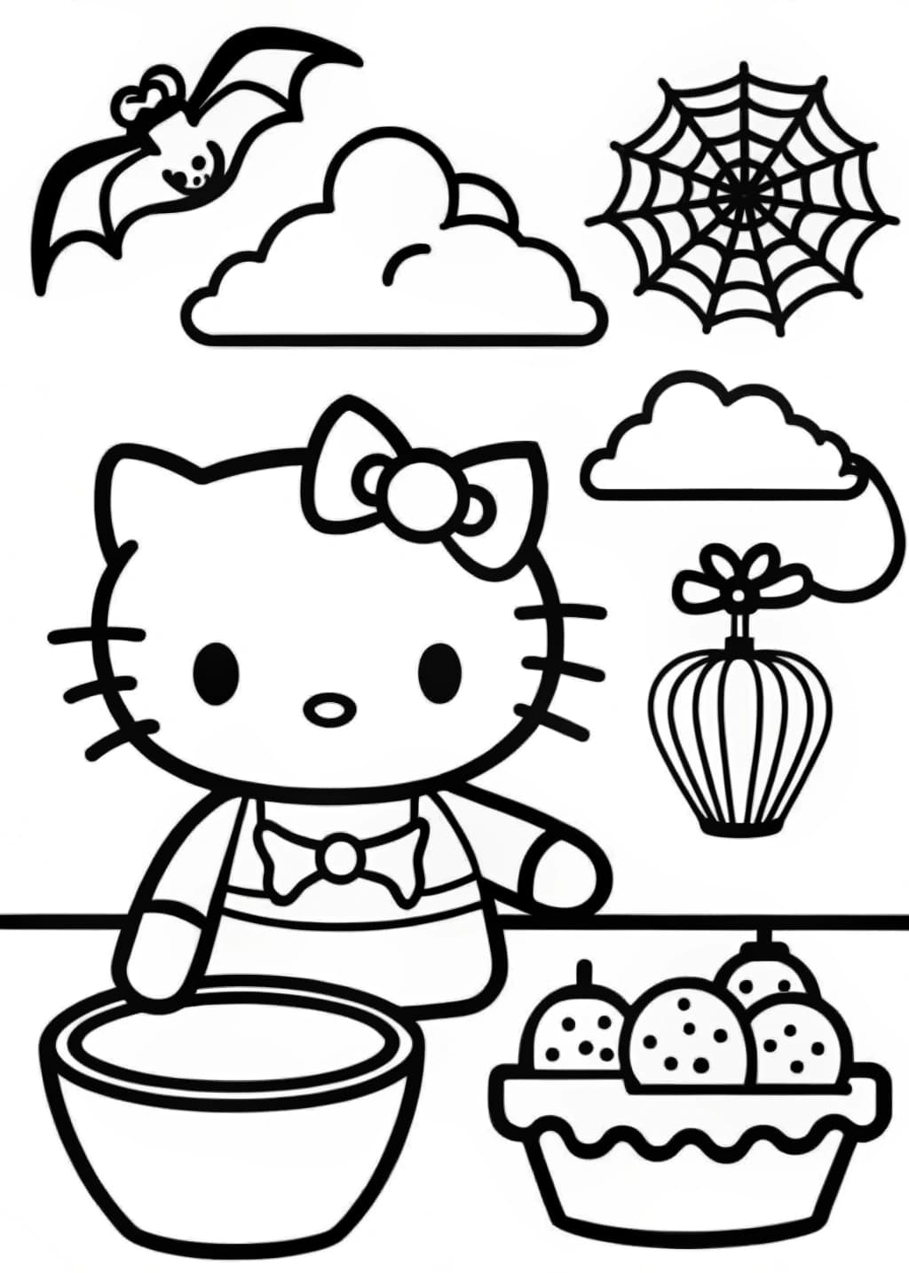 Hello Kitty Baking Halloween Treats Coloring Page