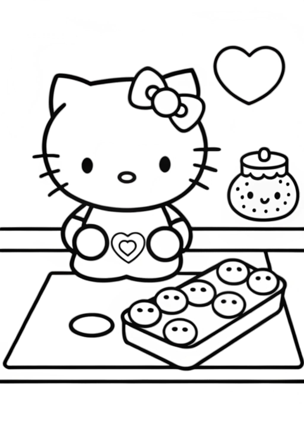 Hello Kitty Baking Valentine's Cookies Coloring Page