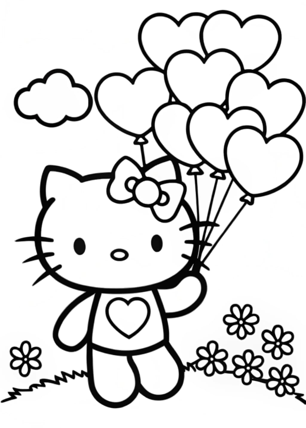 Hello Kitty Balloon Bouquet Coloring Page