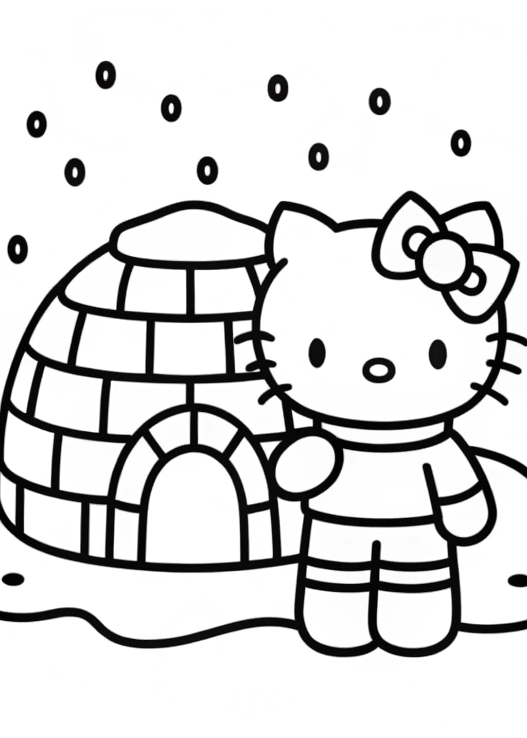 Hello Kitty Building an Igloo Coloring Page