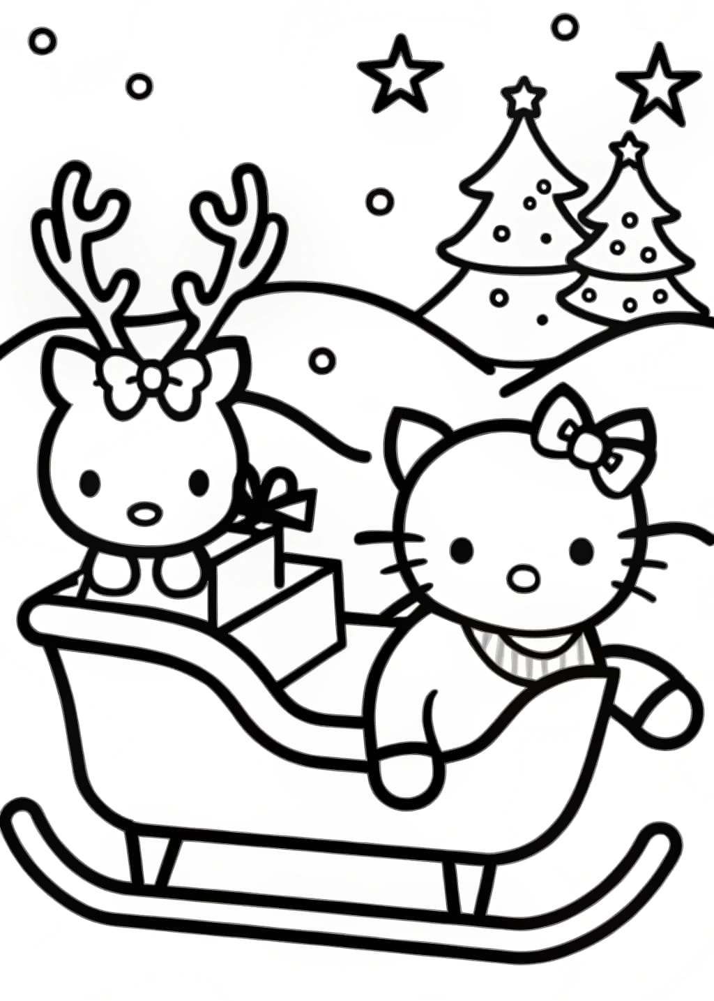 Hello Kitty Christmas Sleigh Ride Coloring Page