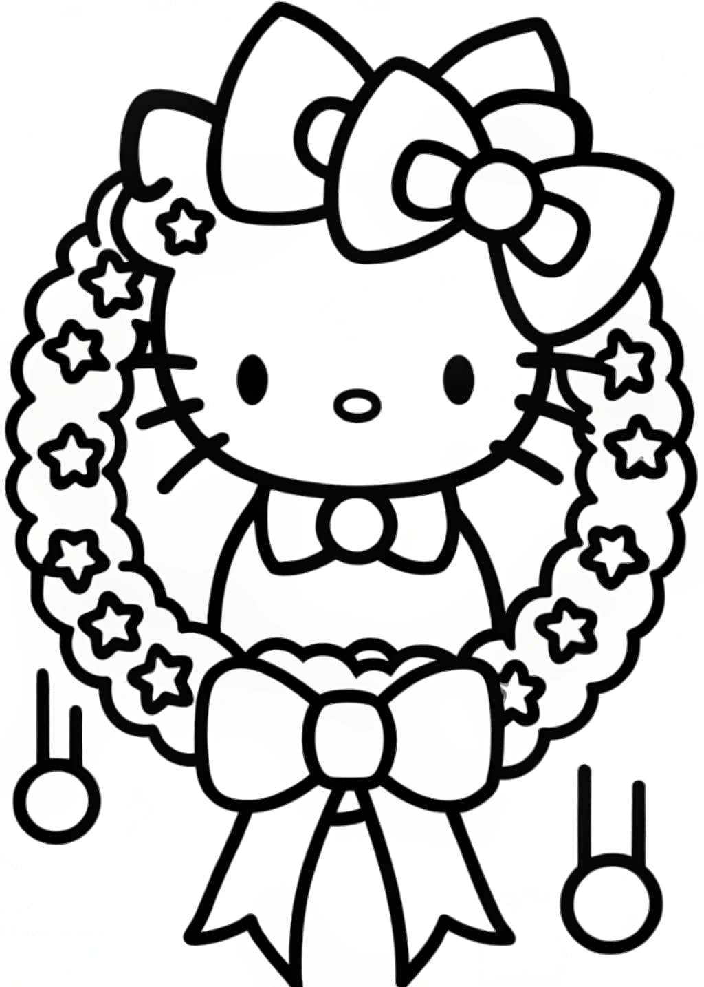 Hello Kitty Decorating a Christmas Wreath Coloring Page