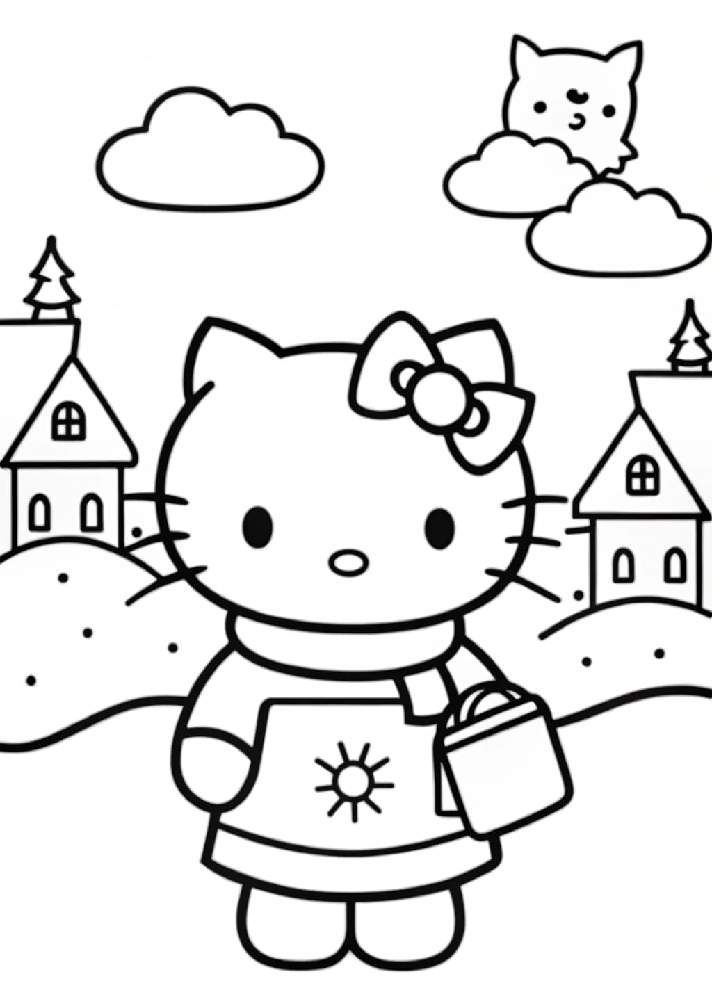 Hello Kitty Delivering Holiday Cards Coloring Page