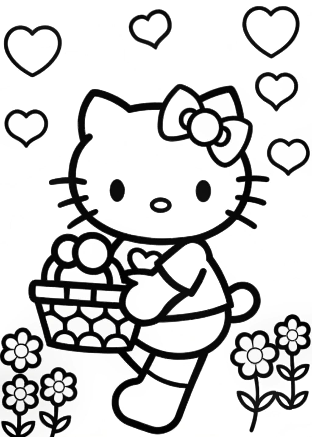 Hello Kitty Delivering Valentine Gifts Coloring Page