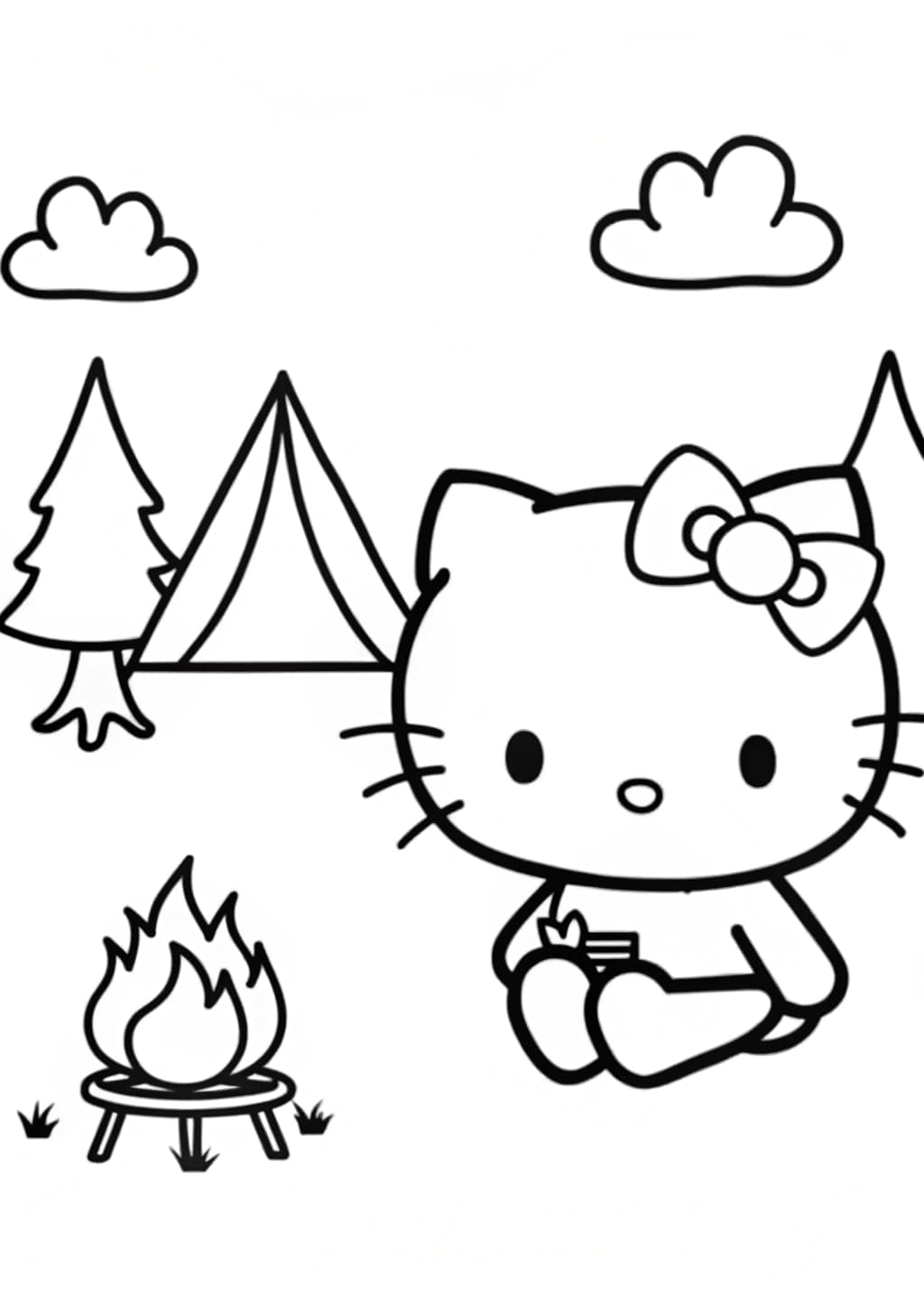 Hello Kitty Fall Camping Coloring Page