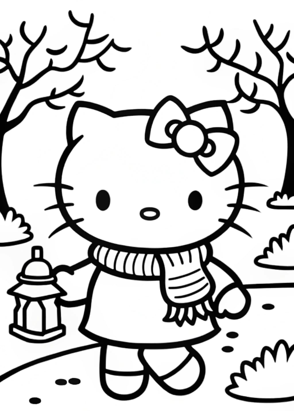Hello Kitty Fall Lantern Walk Coloring Page