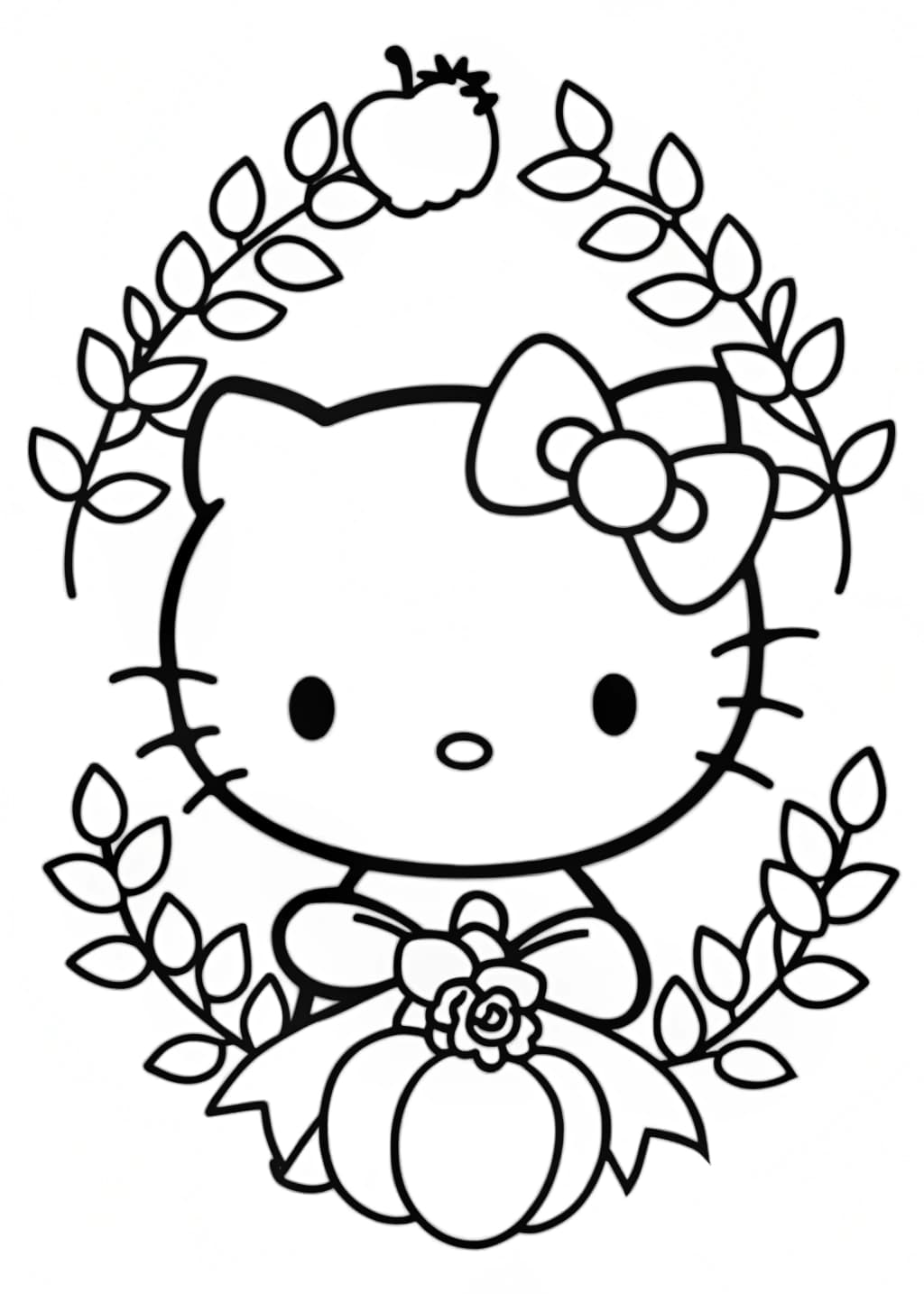 Hello Kitty Fall Wreath Making Coloring Page