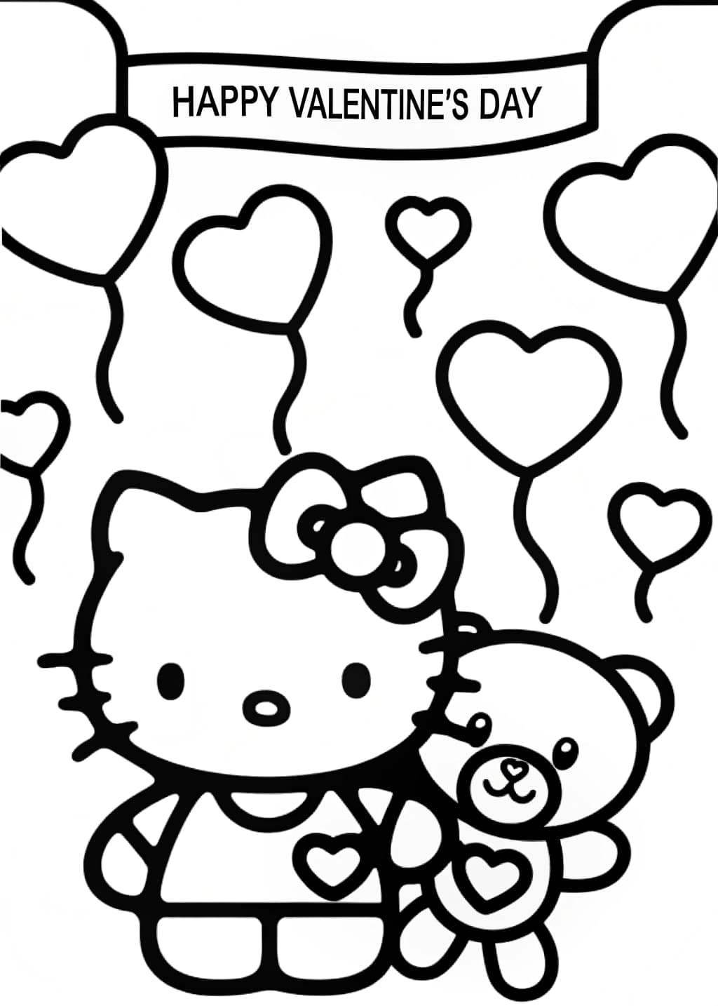 Hello Kitty Giving a Valentine's Hug Coloring Page