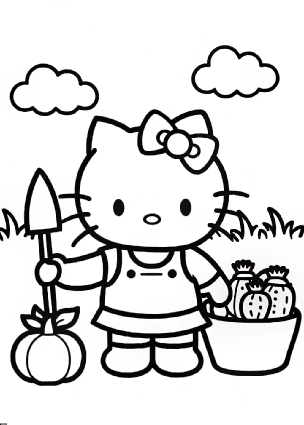 Hello Kitty Harvesting Vegetables Coloring Page