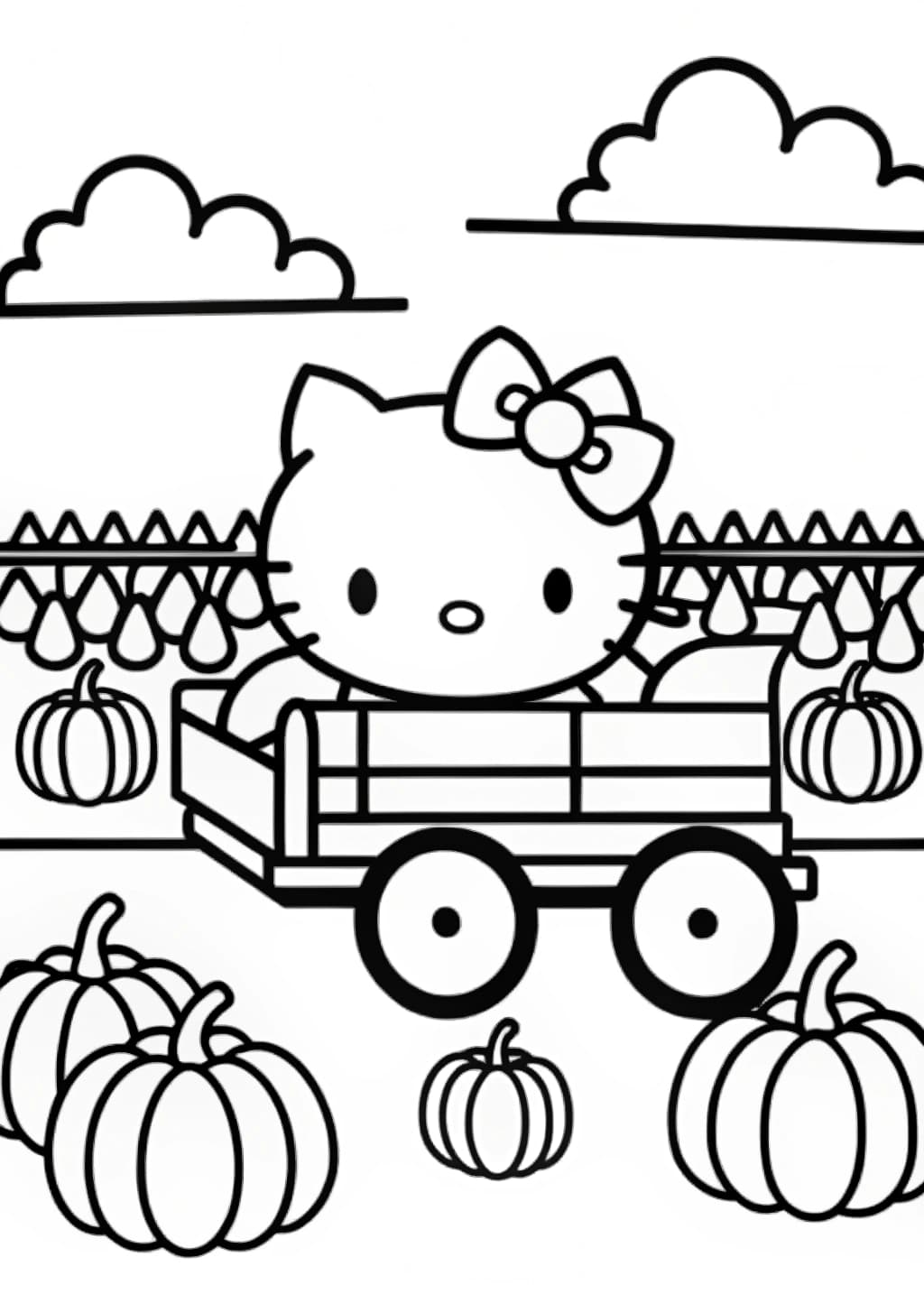 Hello Kitty Hayride Adventure Coloring Page