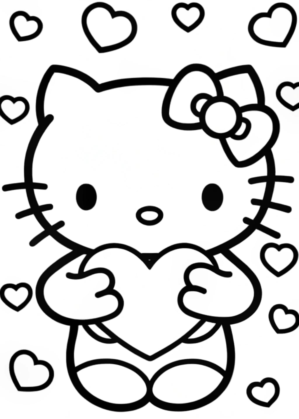 Hello Kitty Holding a Heart Coloring Page