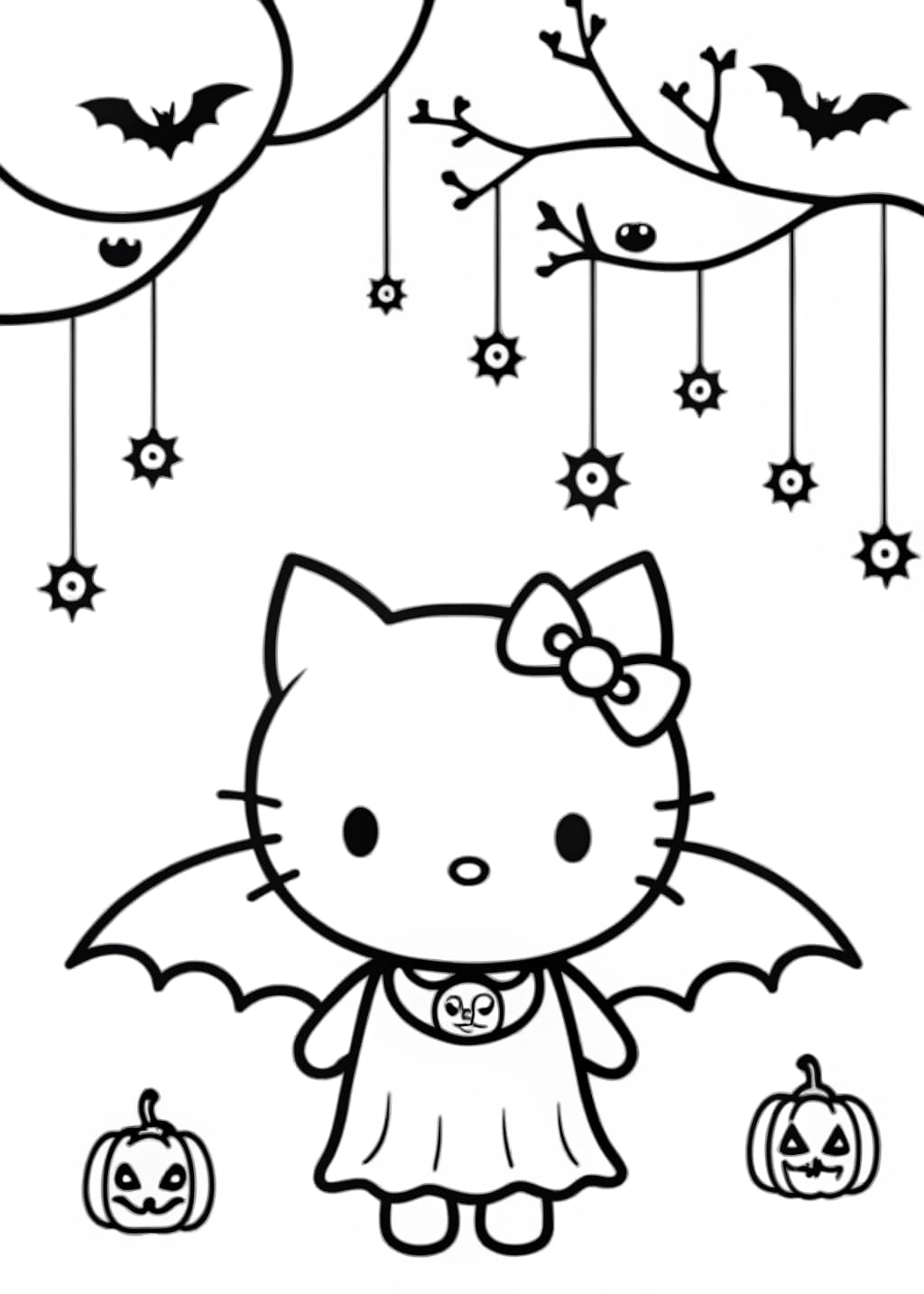 Hello Kitty in a Bat Costume Coloring Page