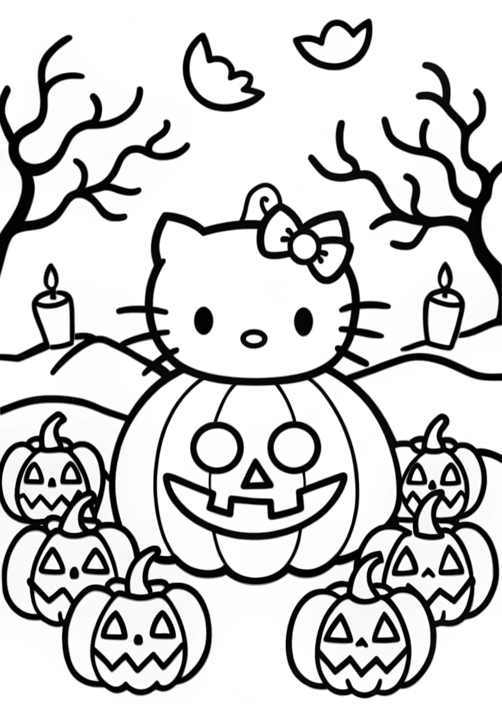 Hello Kitty in a Pumpkin Patch Coloring Page