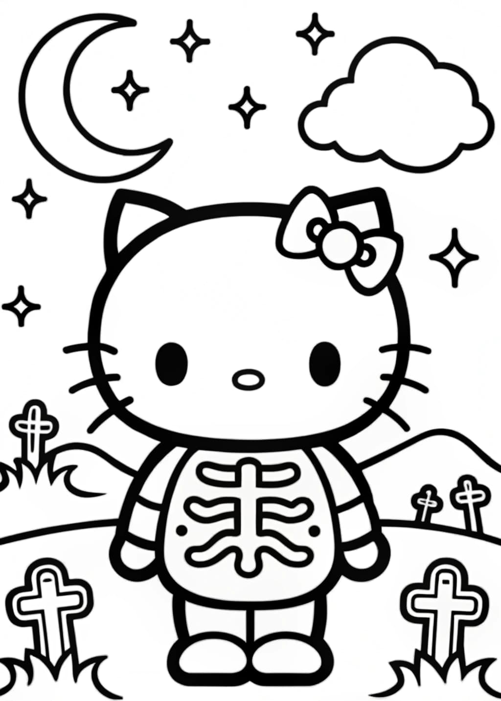 Hello Kitty in a Skeleton Costume Coloring Page