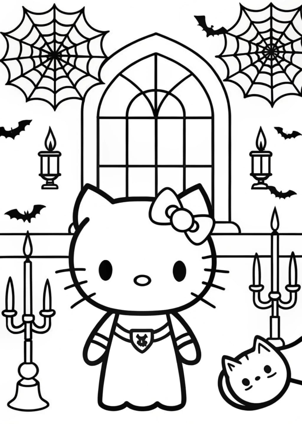 Hello Kitty in a Vampire Castle Coloring Page