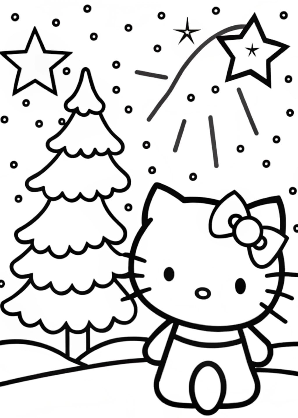 Hello Kitty Making a Christmas Wish Coloring Page
