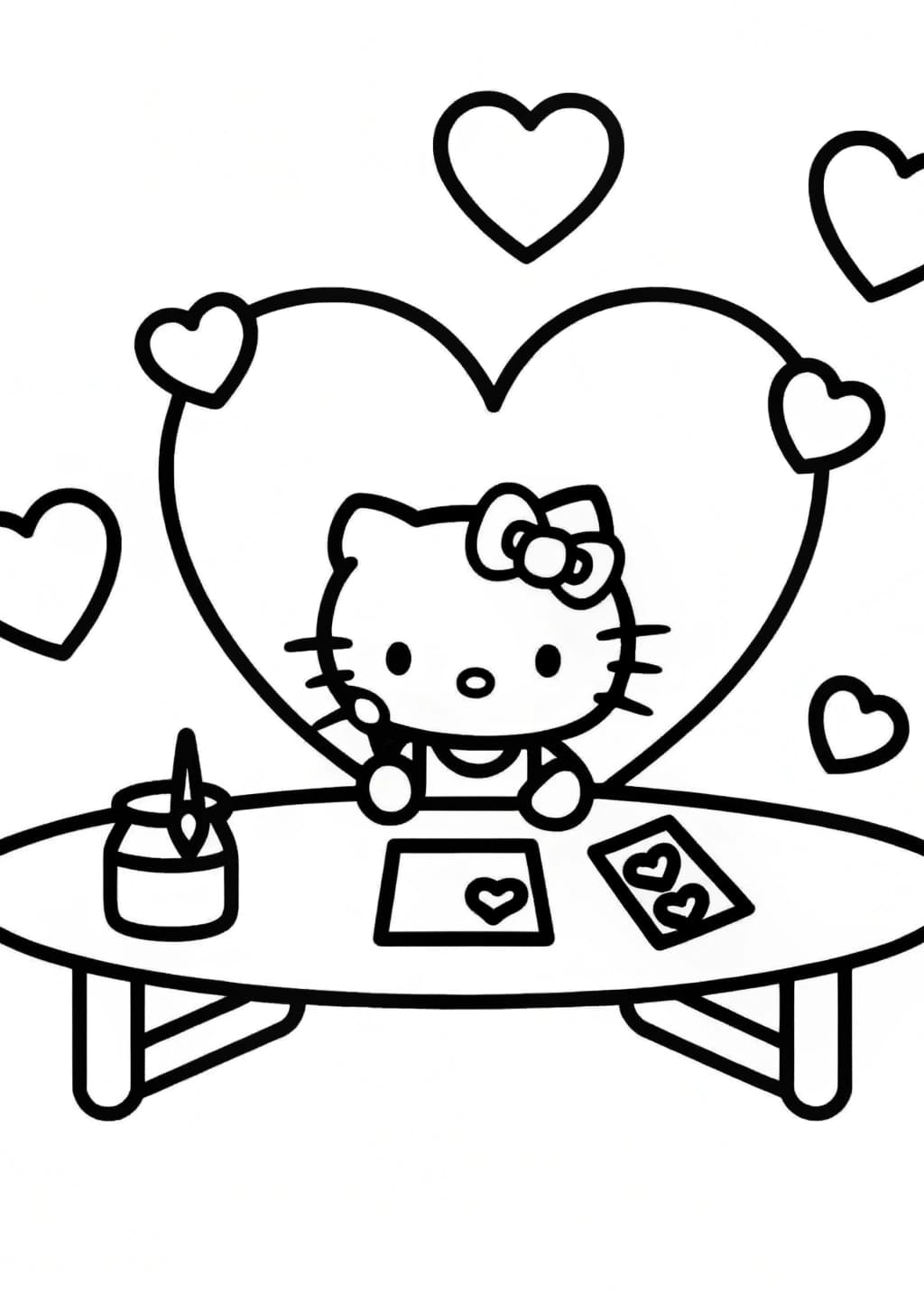 Hello Kitty Painting a Valentine's Day Card Coloring Page