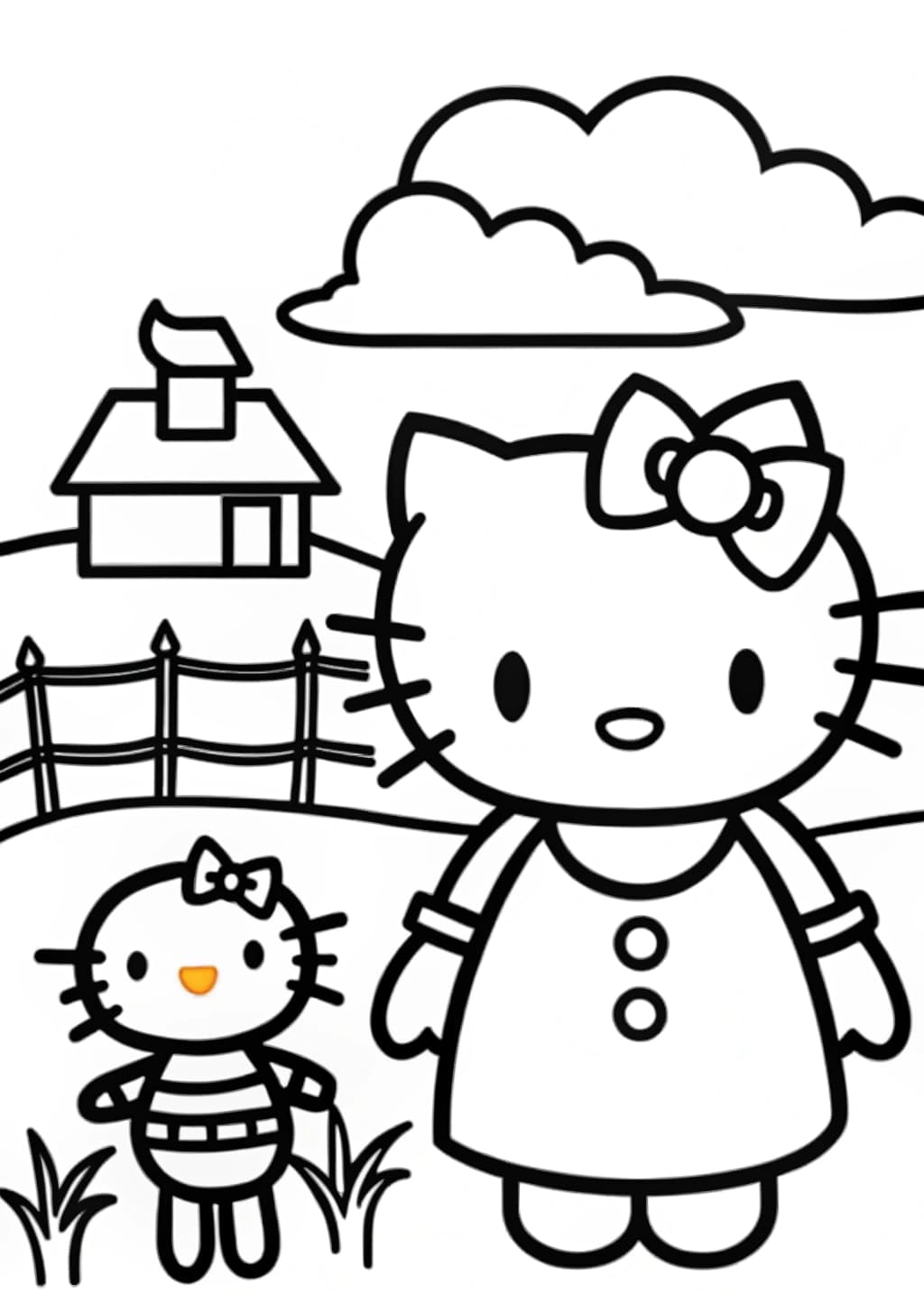 Hello Kitty Scarecrow Scene Coloring Page
