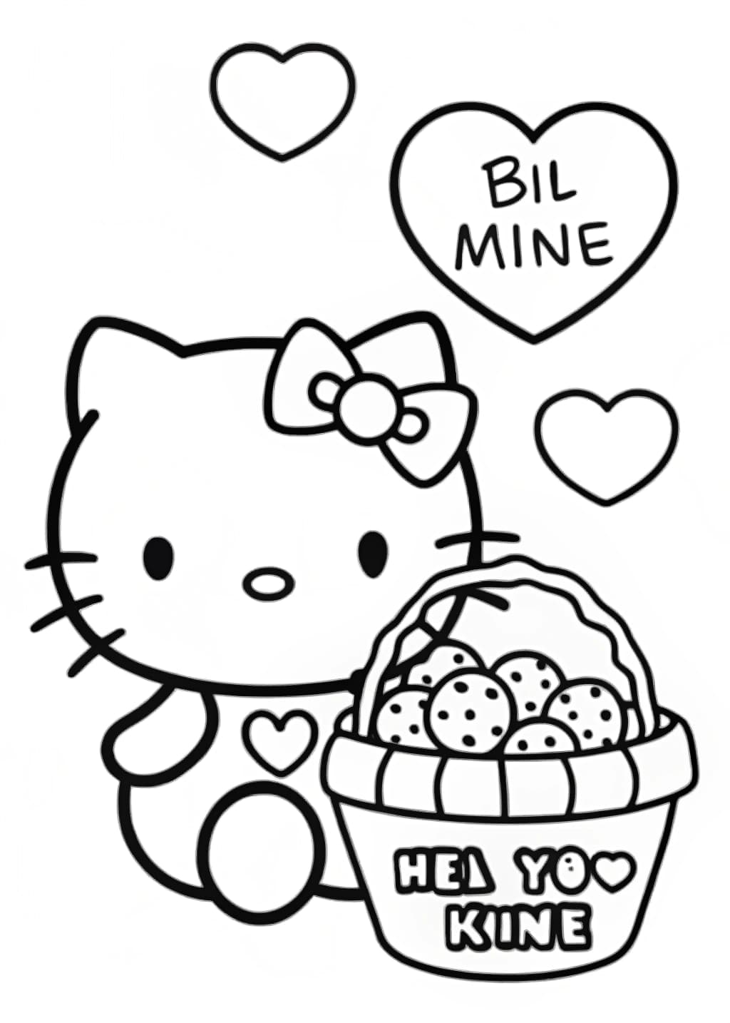 Hello Kitty Sharing Candy Hearts Coloring Page