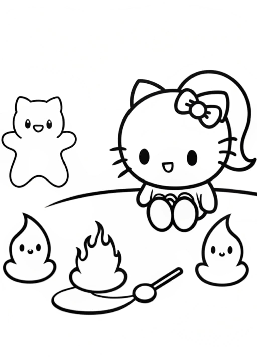 Hello Kitty Telling Ghost Stories Coloring Page