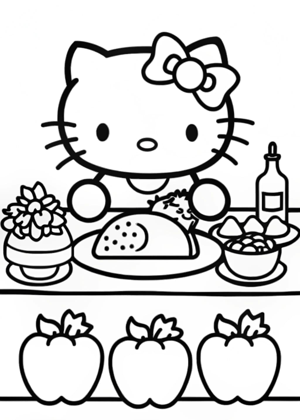 Hello Kitty Thanksgiving Feast Coloring Page