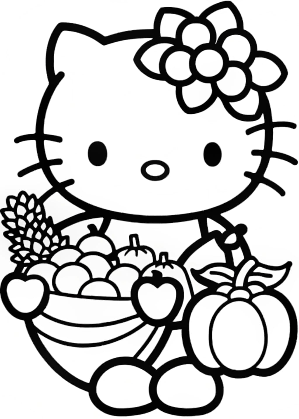 Hello Kitty with a Cornucopia Coloring Page