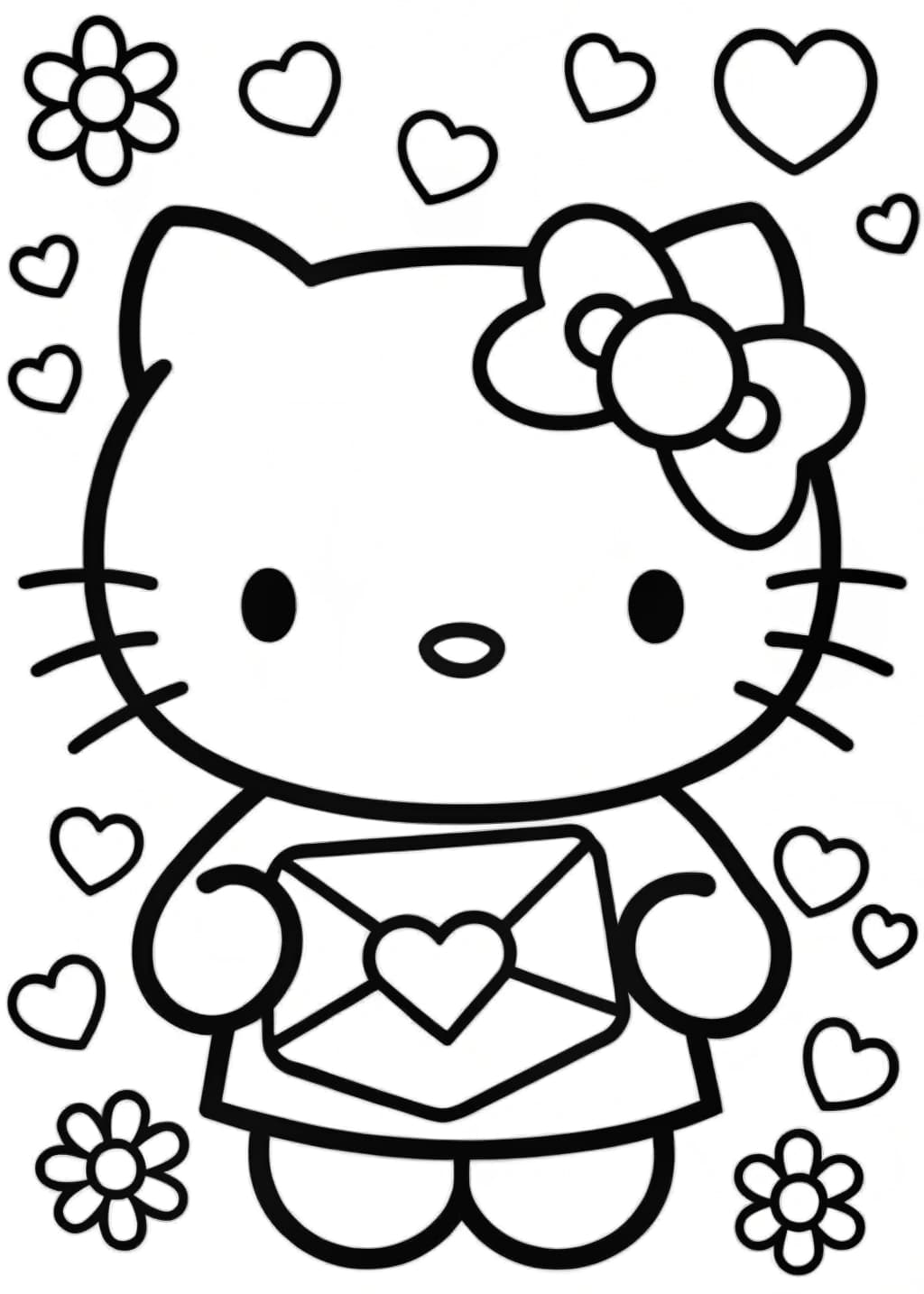 Hello Kitty with a Valentine Envelope Coloring Page