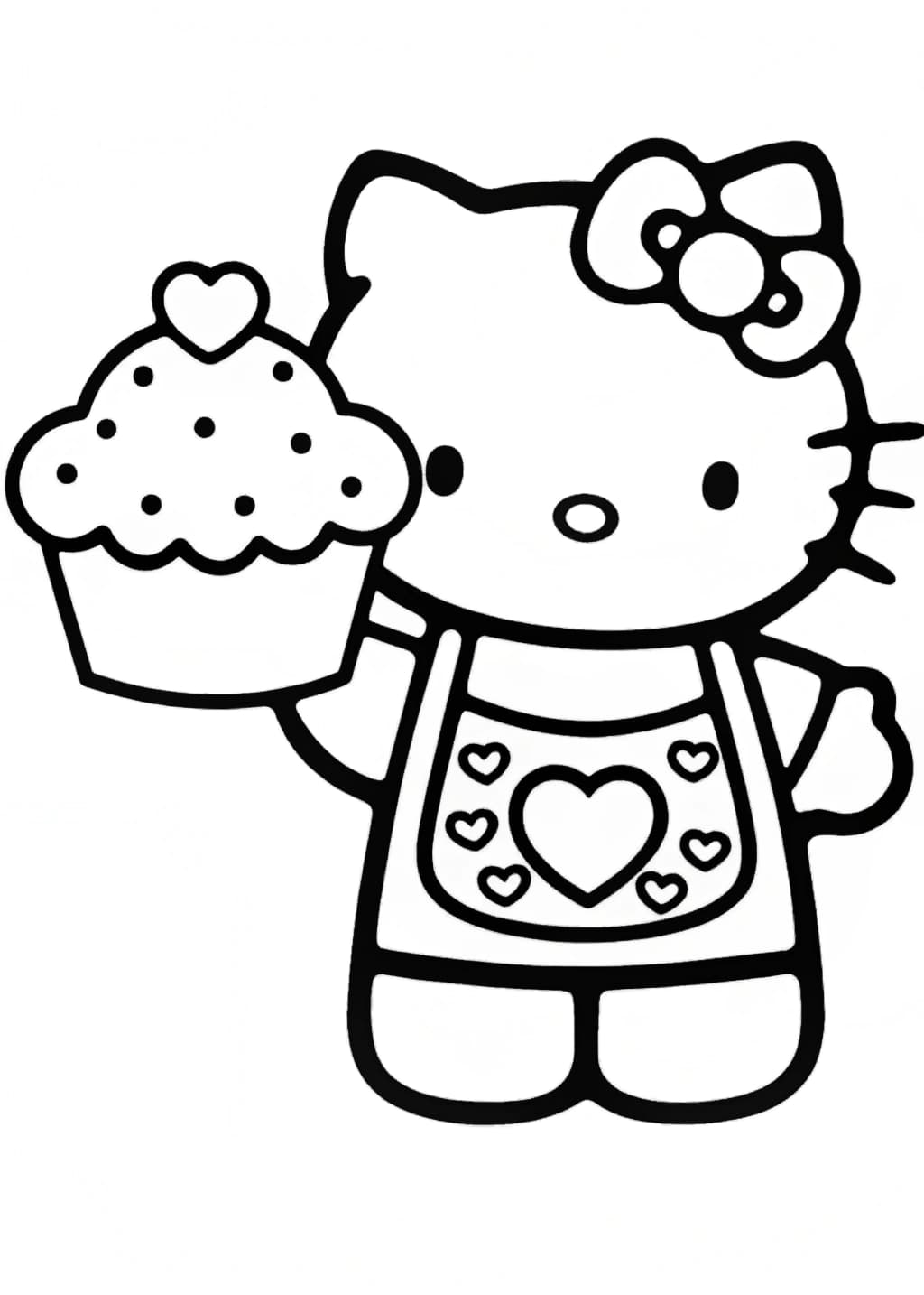 Hello Kitty with a Valentine's Day Cupcake Coloring Page