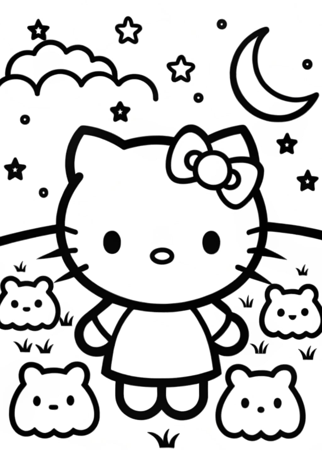 Hello Kitty with Friendly Ghosts Coloring Page