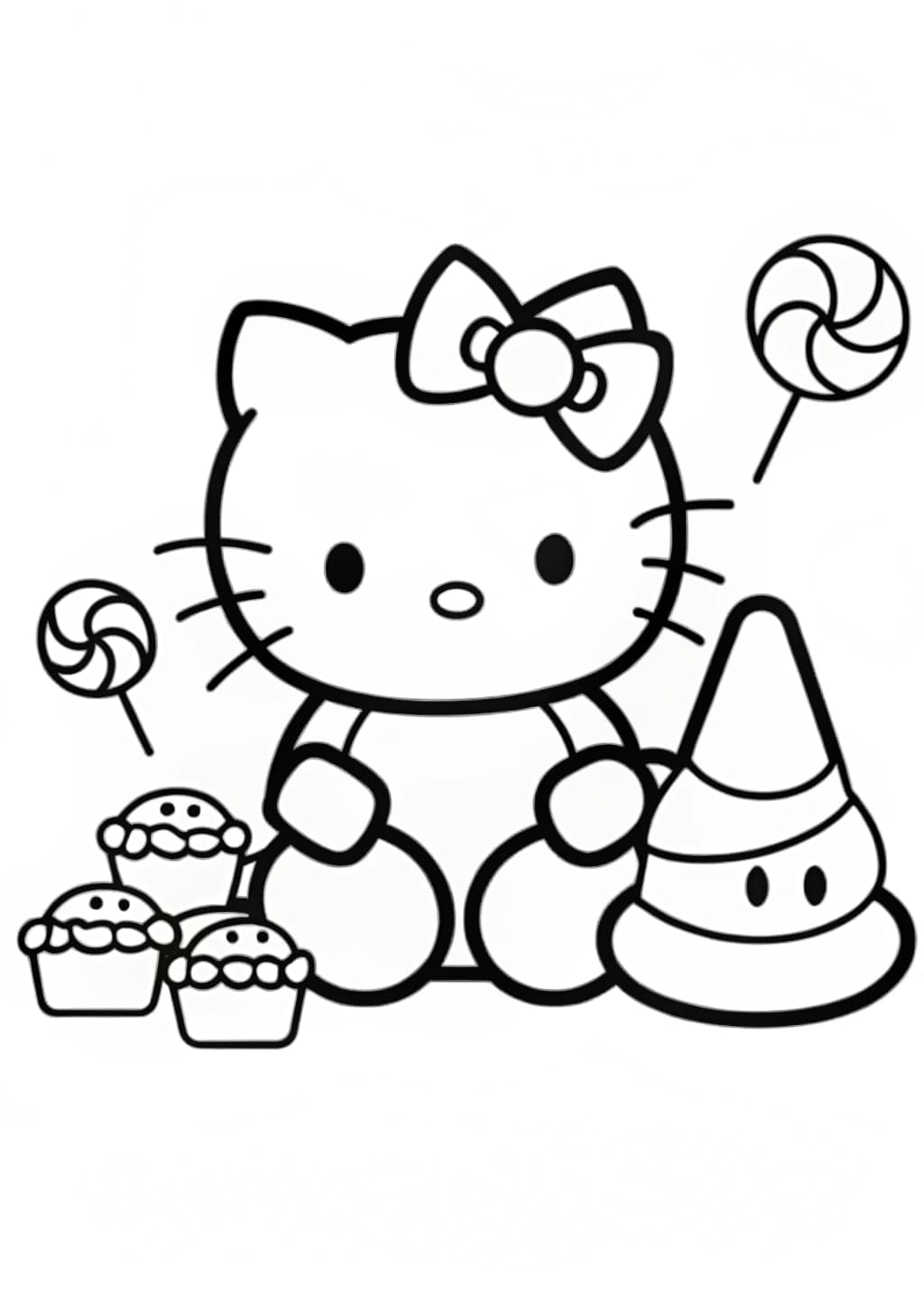 Hello Kitty with Halloween Candy Coloring Page