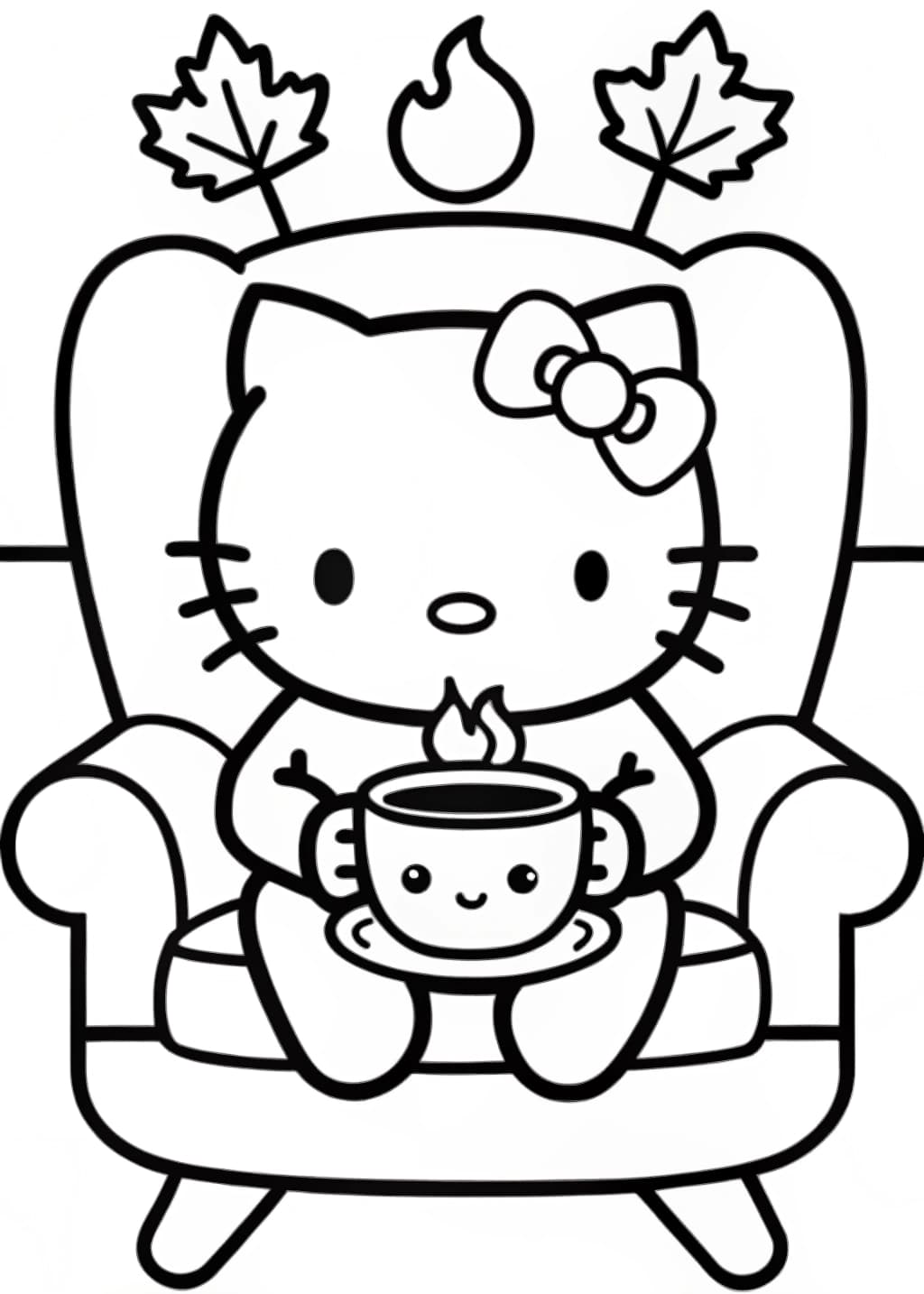 Hello Kitty with Hot Cocoa Coloring Page