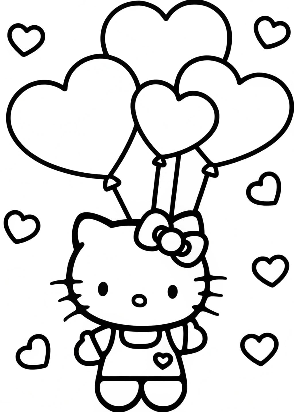 Hello Kitty With Valentine Hearts Coloring Page