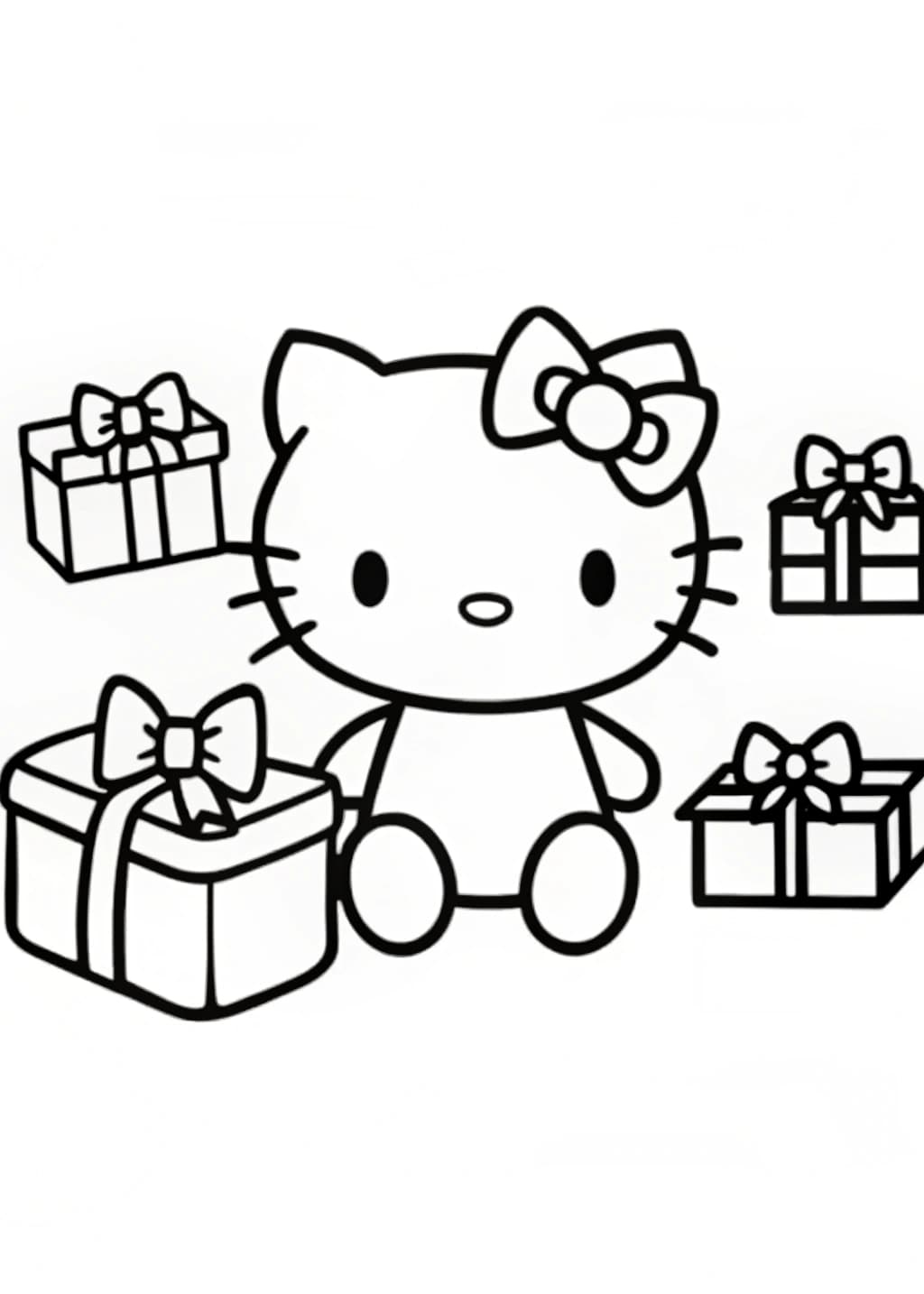 Hello Kitty Wrapping Christmas Presents Coloring Page