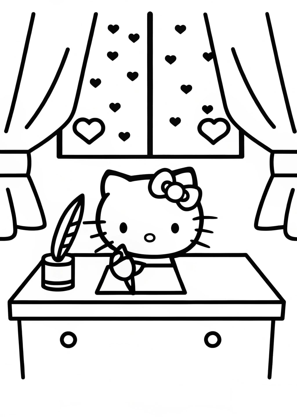 Hello Kitty Writing a Love Letter Coloring Page