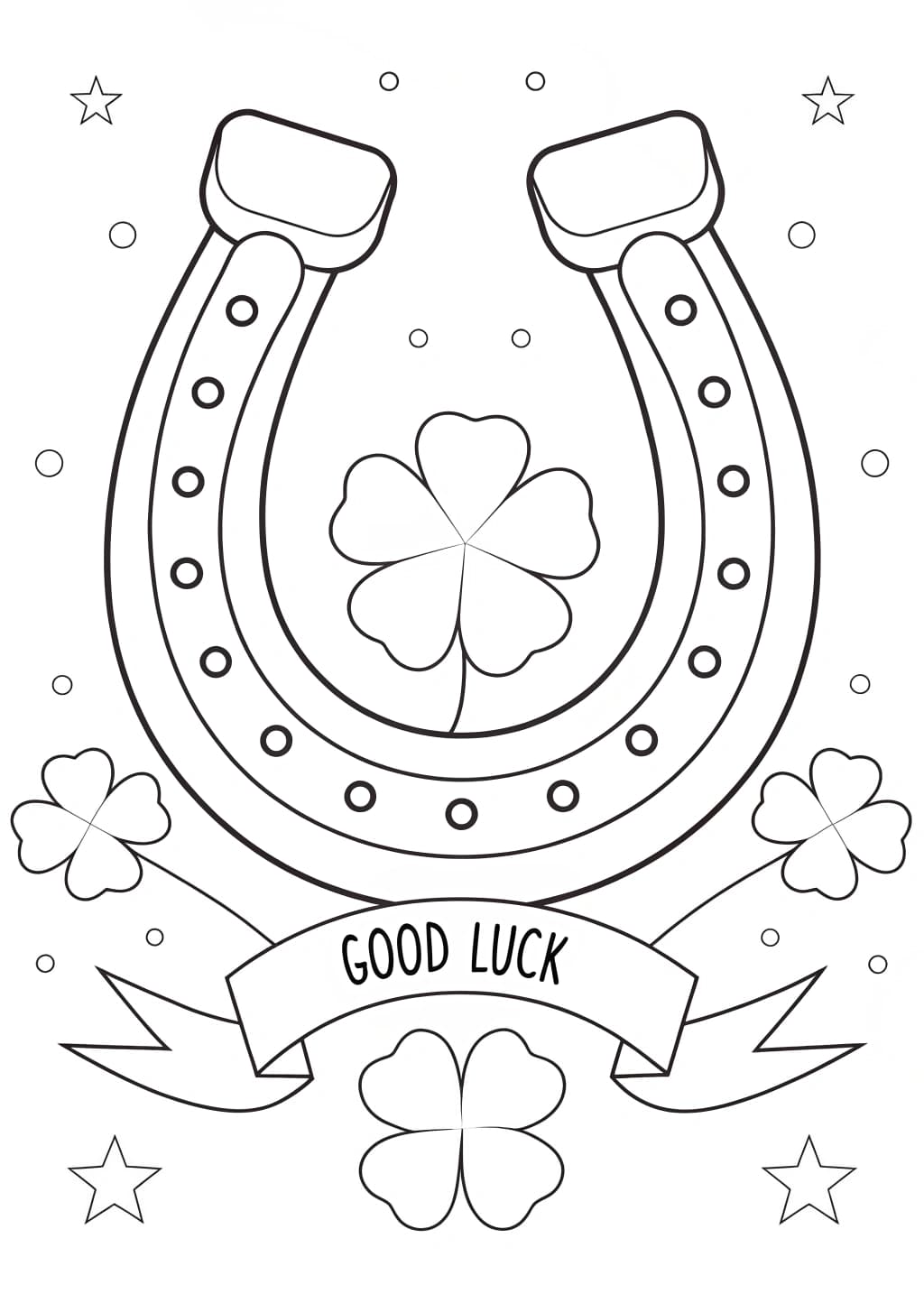Horseshoe And Shamrocks For Good Luck Coloring Page